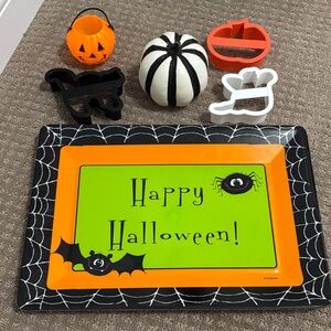 Halloween Party Supplies Orange and Black Spider Web Tray & cookie cut cutters